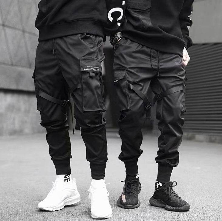 Ribbons Harem Joggers Men Cargo Pants Streetwear Hip Hop Casual Pockets Cotton Track Pants - ProTrendyz