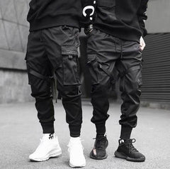 Ribbons Harem Joggers Men Cargo Pants Streetwear Hip Hop Casual Pockets Cotton Track Pants - ProTrendyz