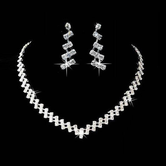 Bridal Jewelry two sets, bridal Rhinestone chain, Wedding Necklace, earring, Rhinestone Necklace, marriage two sets - ProTrendyz