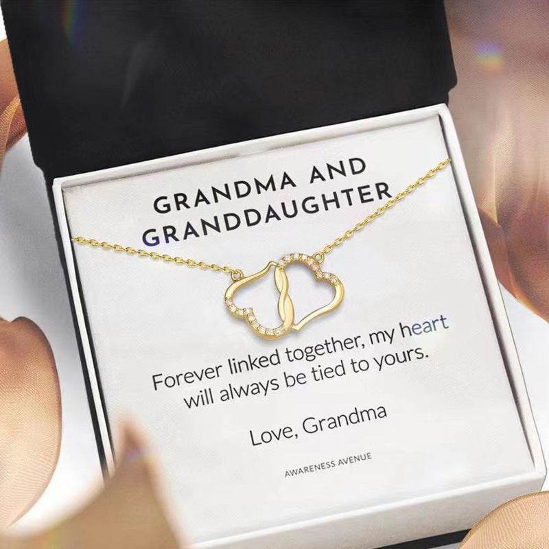 Fashion Double Heart Love Necklace With Rhinestones Inlaid Zircon Mother Valentine's Day Gift - ProTrendyz