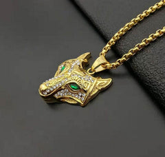 Men Stainless Steel Necklace Gold Color Viking Wolf Head Necklace Pendant With Chain Iced Out Norse Talisman Ethnic Jewelry - ProTrendyz