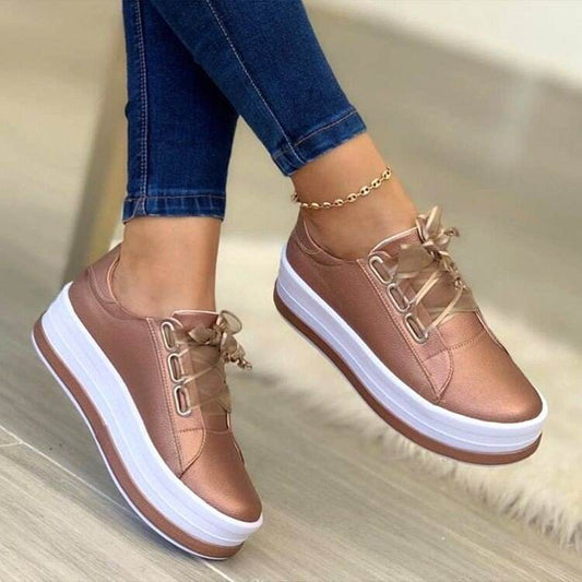 Fashion Flats Sneakers Women Ribbon Lace-up Platform Shoes - ProTrendyz