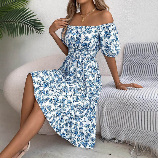 Floral Print Square Collar Dress Summer Fashion Ruffles Dresses Women's Clothing - ProTrendyz