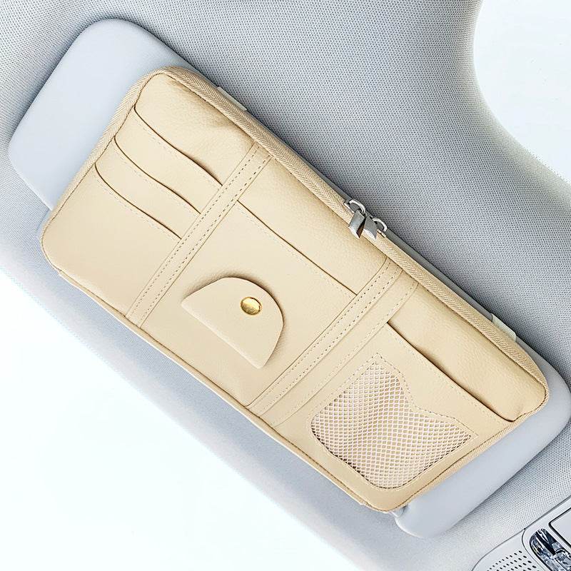 Car Sun Visor Organizer Storage Holder Full Leather Wrap - ProTrendyz