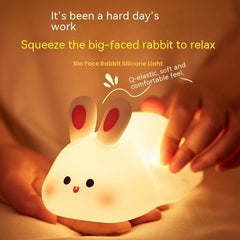 Cute LED Night Light Touch Sensor Cartoon Kid's Nightlights Big Face Rabbit Silicone Night Light Christmas Gift Bedside Lamp Home Decor - ProTrendyz