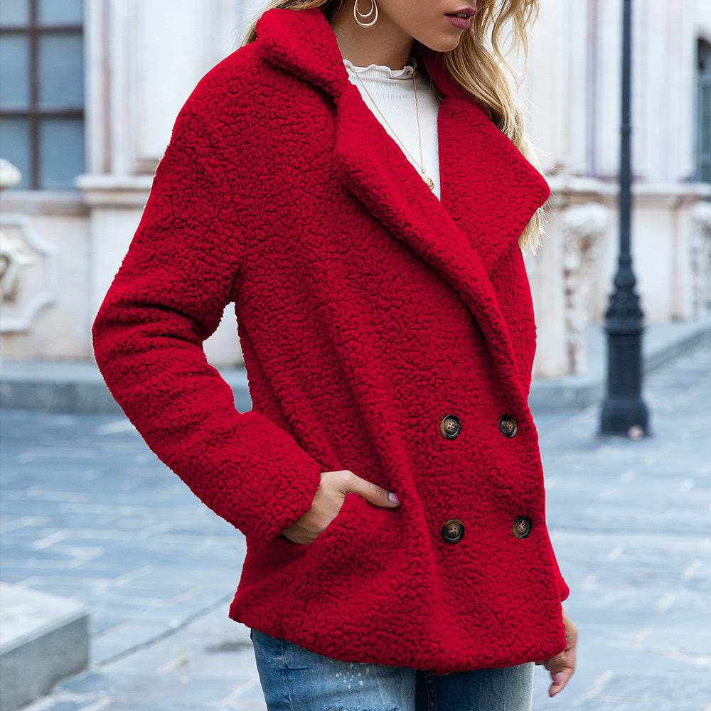 Loose Lapel Fluffy Coat Winter Button Jacket Cardigan Outwear For Women Clothing - ProTrendyz