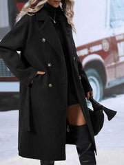 Lapel Double-breasted Trench Coat With Belt Winter Fashion Solid Color Long Jacket Outwear Women Clothing - ProTrendyz
