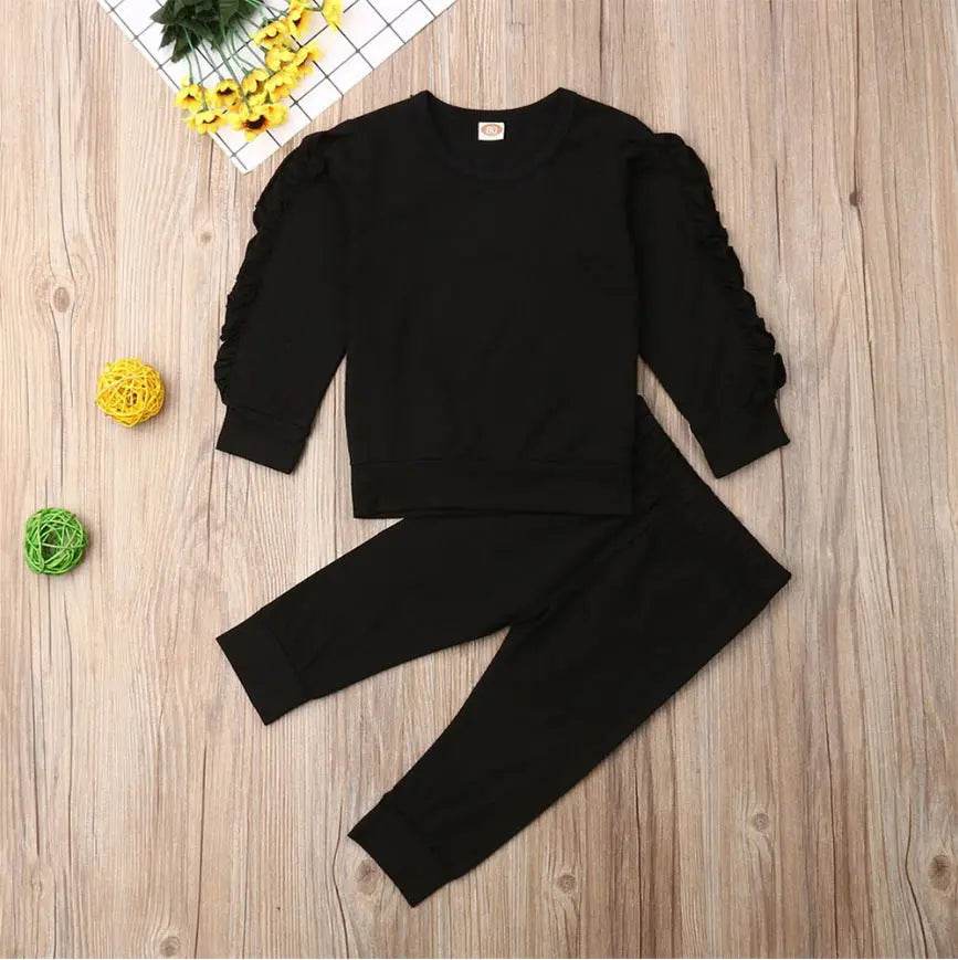 Newborn Baby Boys Girls Ruffles Jumper Solid Long Sleeve Sweatshirt Tops Pants Infant Kids 2Pcs Outfits Clothes Set Fall Clothes US - ProTrendyz