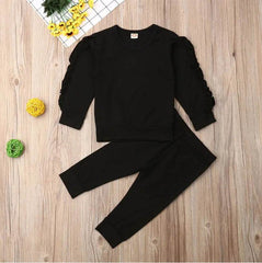 Newborn Baby Boys Girls Ruffles Jumper Solid Long Sleeve Sweatshirt Tops Pants Infant Kids 2Pcs Outfits Clothes Set Fall Clothes US - ProTrendyz
