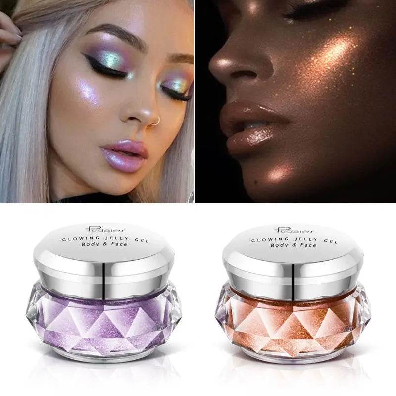 Face Highlighter Jelly Gel Mermaid Eyeshadow Glow Body Glitter Festival Makeup Iluminador Gold Liquid Highlighter Bronzer - ProTrendyz