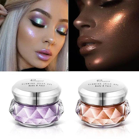 Face Highlighter Jelly Gel Mermaid Eyeshadow Glow Body Glitter Festival Makeup Iluminador Gold Liquid Highlighter Bronzer - ProTrendyz