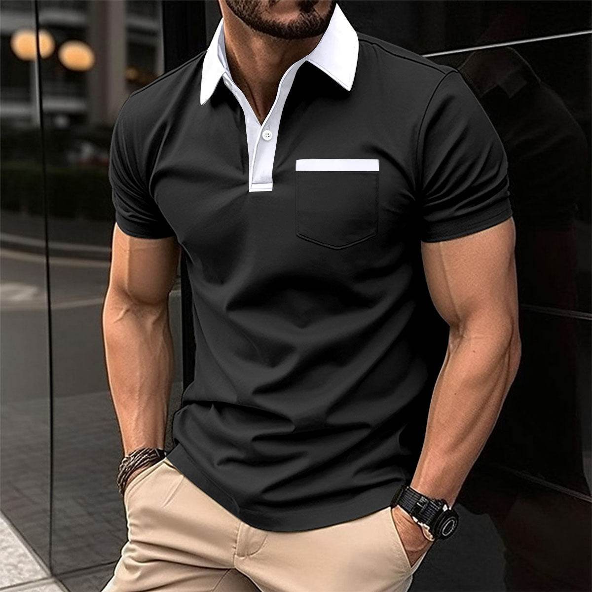 Lapel Fashion Slim Pocket Short-sleeved T-shirt Polo Shirt Men Clothing - ProTrendyz