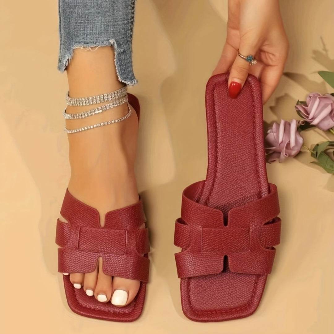 Square Toe Flat Sandals Summer Hollow Out Slides Slippers Women Footwear - ProTrendyz