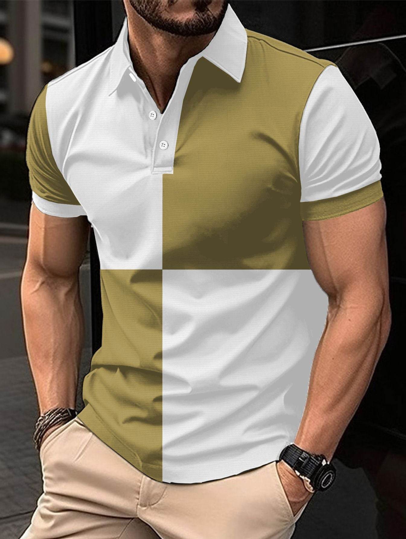 Casual Sports Short Sleeve Color Stitching Turnover Neck Polo Shirt Men Clothing - ProTrendyz