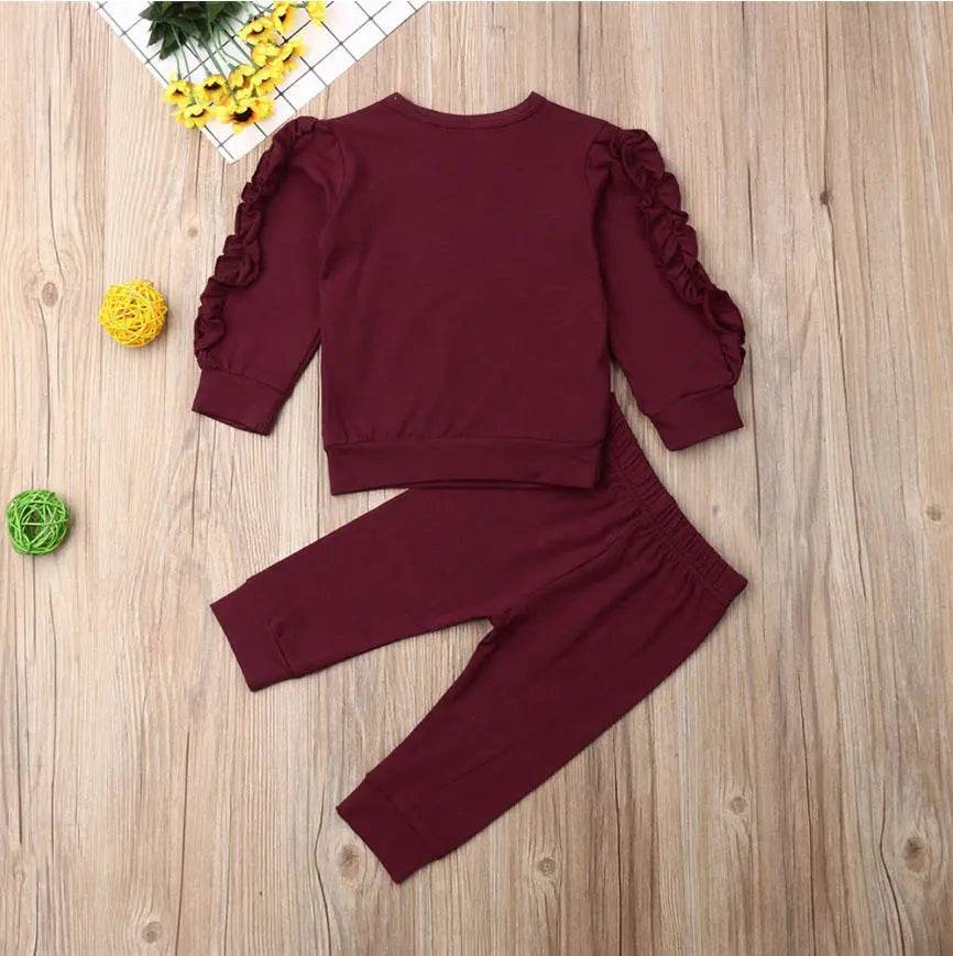 Newborn Baby Boys Girls Ruffles Jumper Solid Long Sleeve Sweatshirt Tops Pants Infant Kids 2Pcs Outfits Clothes Set Fall Clothes US - ProTrendyz