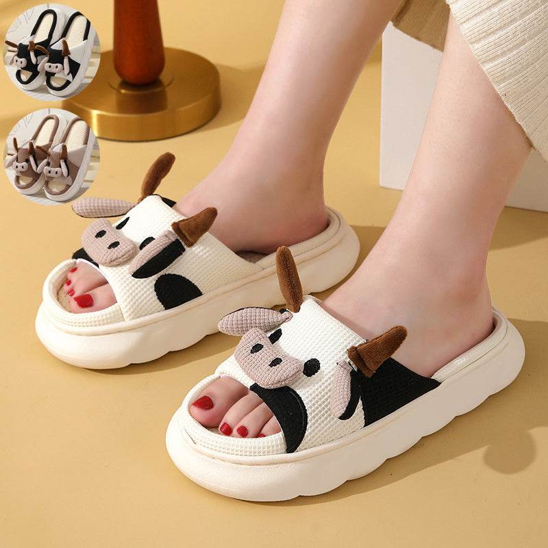 Cute Cartoon Cow Frog Slippers Linen Non-slip Shoes Indoor Garden Home Slippers - ProTrendyz