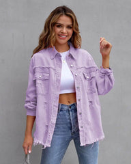 Fashion Ripped Shirt Jacket Female Autumn And Spring Casual Tops Womens Clothing - ProTrendyz