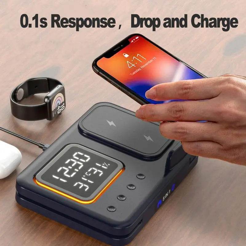 15W Wireless Chargers Stand 5 In1 LED Digital Alarm Clock Fast Charging Dock Station - ProTrendyz