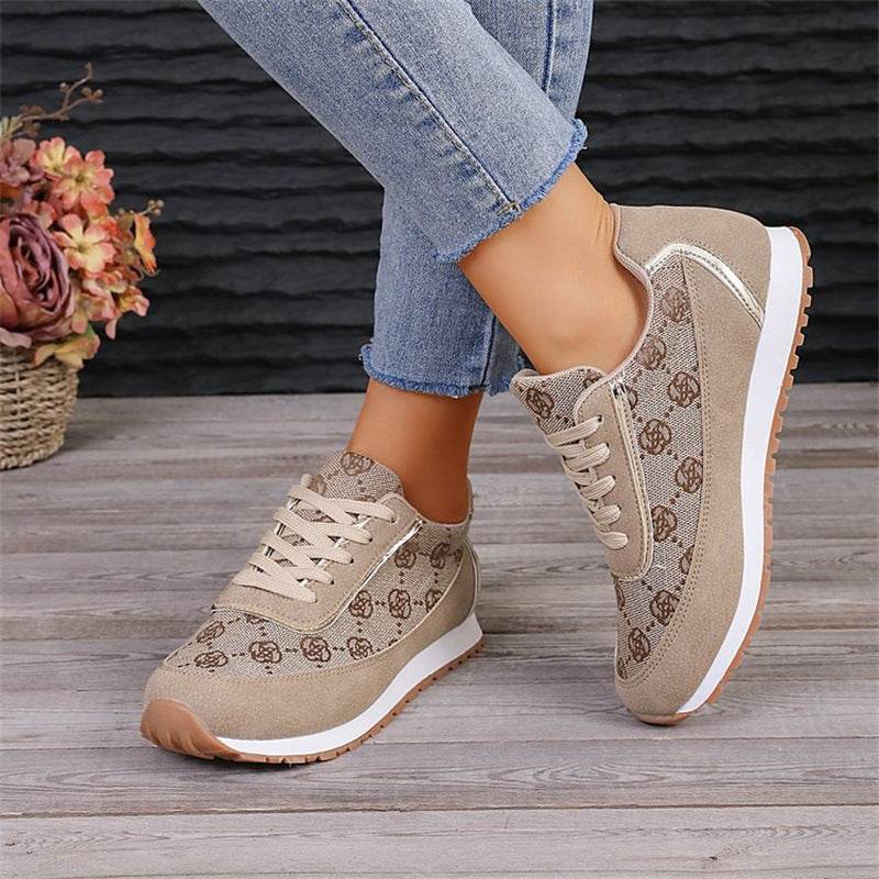 Flower Print Lace-up Sneakers Casual Fashion Lightweight Breathable Walking Running Sports Shoes Women Flats - ProTrendyz