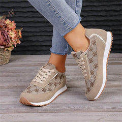 Flower Print Lace-up Sneakers Casual Fashion Lightweight Breathable Walking Running Sports Shoes Women Flats - ProTrendyz