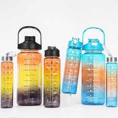 3-in-1 Gradient Color Motivational Water Bottles Set Plastic Straw Double Drink Translucent Outdoor Sports Bottle - ProTrendyz