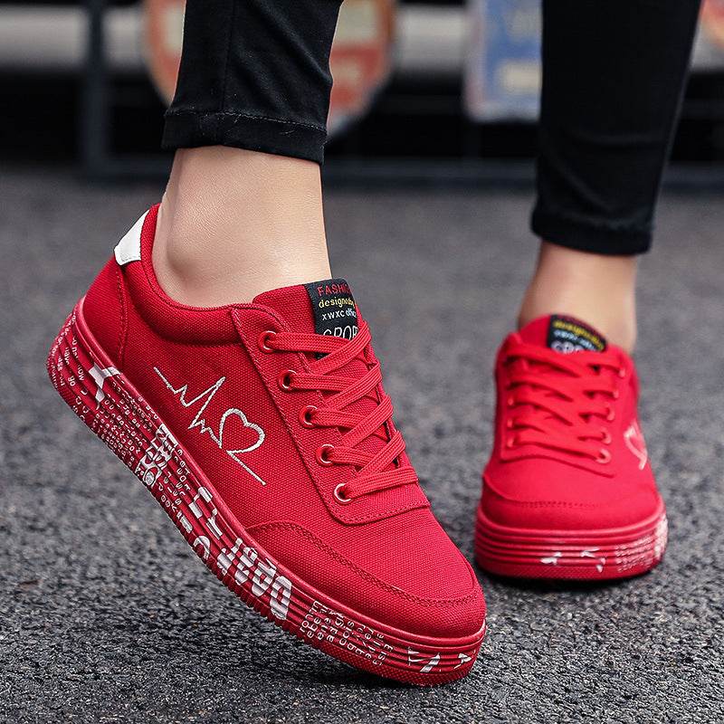 Love Print Canvas Shoes Women Men Flats Lace-up Casual Shoes Lover Sports Shoes Valentines Day - ProTrendyz