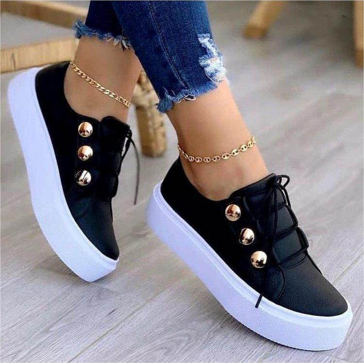 Lace-up Flats Sneakers Women Rivet Casual Shoes - ProTrendyz
