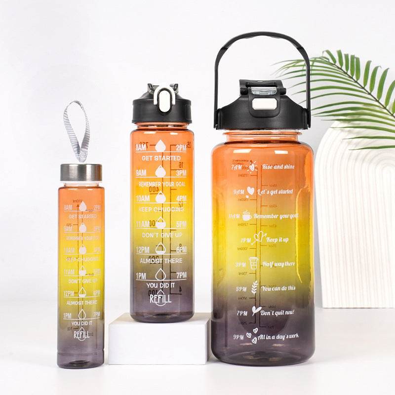 3-in-1 Gradient Color Motivational Water Bottles Set Plastic Straw Double Drink Translucent Outdoor Sports Bottle - ProTrendyz
