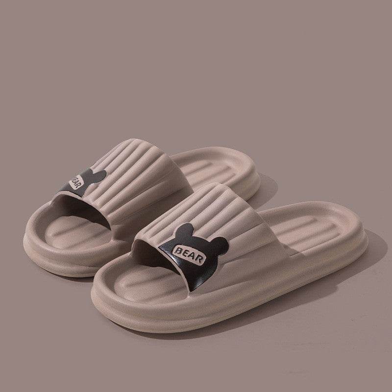 Bear Slippers For Women Summer Indoor Solid Color Striped Thick-Soled Anti-Slip Home Slippers Couples Floor Bathroom House Shoes - ProTrendyz