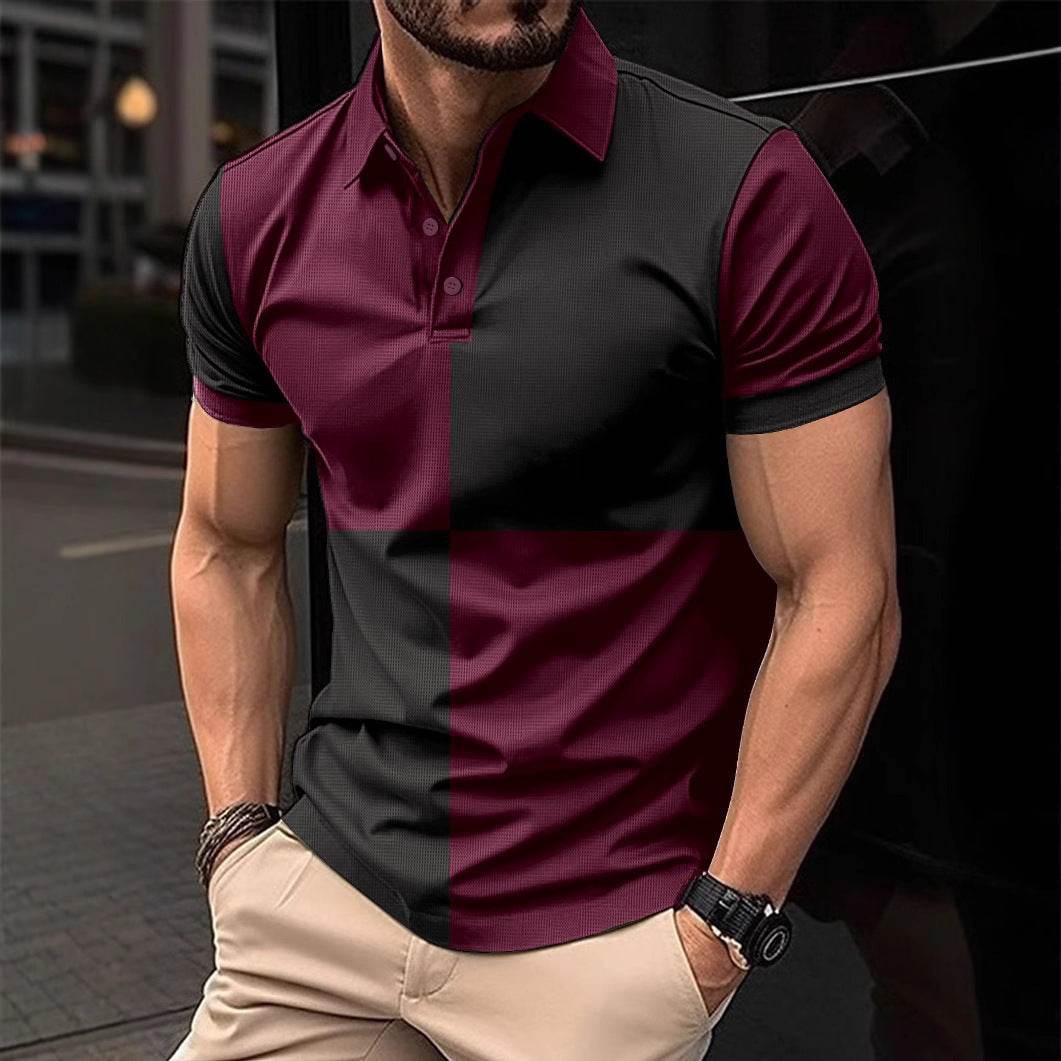 Casual Sports Short Sleeve Color Stitching Turnover Neck Polo Shirt Men Clothing - ProTrendyz