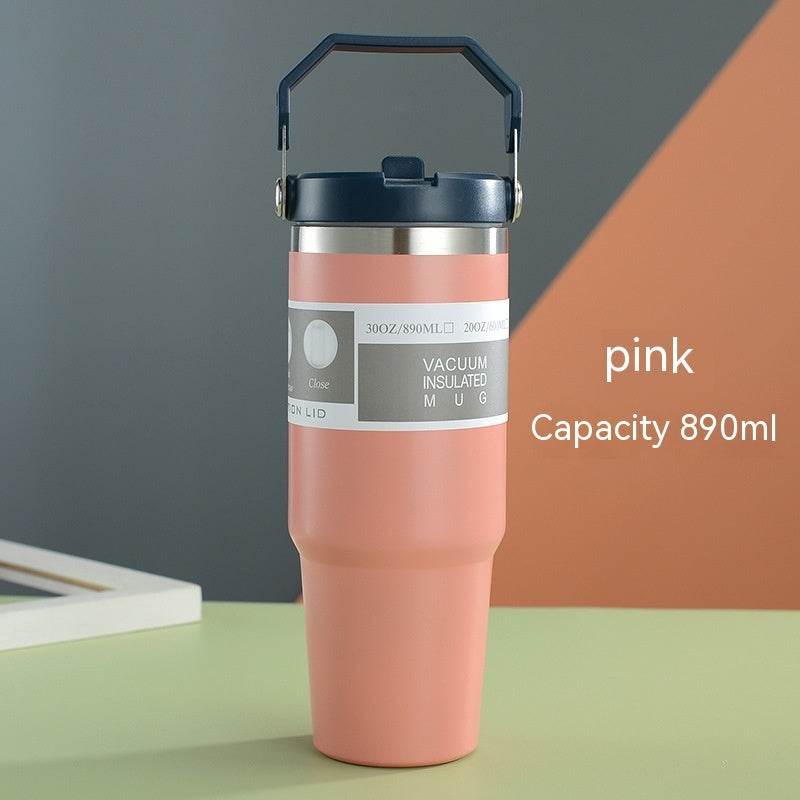 Portable Car Cup Stainless Steel Cup Travel Sports Water Bottle With Handle Cover Coffee Tumbler Cup - ProTrendyz