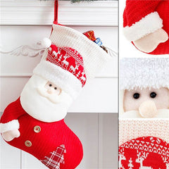 Large Red White Knitted Christmas Stocking Santa Claus Fireplace Decor Socks Xmas Gift Bags Candy Holder Decor For Home - ProTrendyz