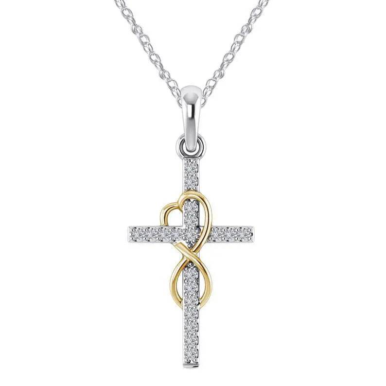 Alloy Pendant With Diamond And Eight-character Cross Necklace US - ProTrendyz