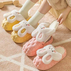Cute Rabbit Shoes Winter Fuzzy Slippers Women Detachable Washable House Shoes - ProTrendyz