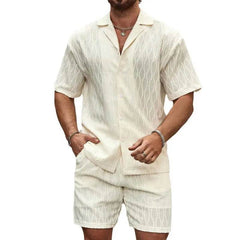 Men Tracksuits Summer Fashion Solid Loose Casual Two Pieces Lapel Button Shirt Shorts Beach Holiday All-match Outfits Male XXXL - ProTrendyz