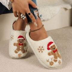 Christmas Snowflake Gingerbread Slippers Winter Indoor Non-slip Floor Bedroom Fuzzy House Shoes For Women Home Slippers - ProTrendyz
