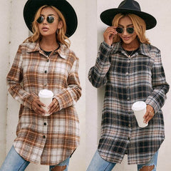 Women's Loose Casual Plush Plaid Shirt Jacket - ProTrendyz