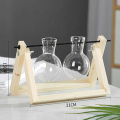Swing Wooden Stand Hydroponic Plant Container Glass Vase - ProTrendyz