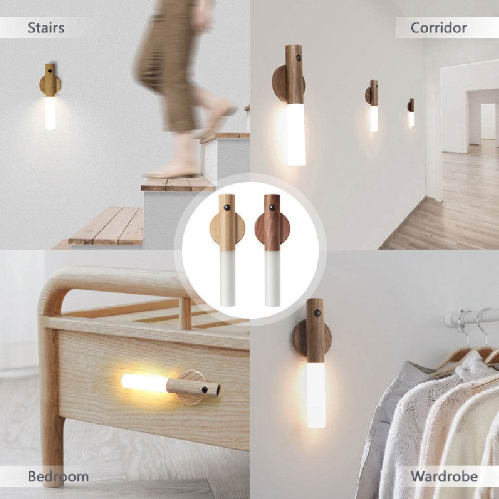 Auto LED USB Magnetic Wood Wireless Night Light Corridors Porch Lights PIR Motion Sensor Wall Light Cabinet Lamp - ProTrendyz