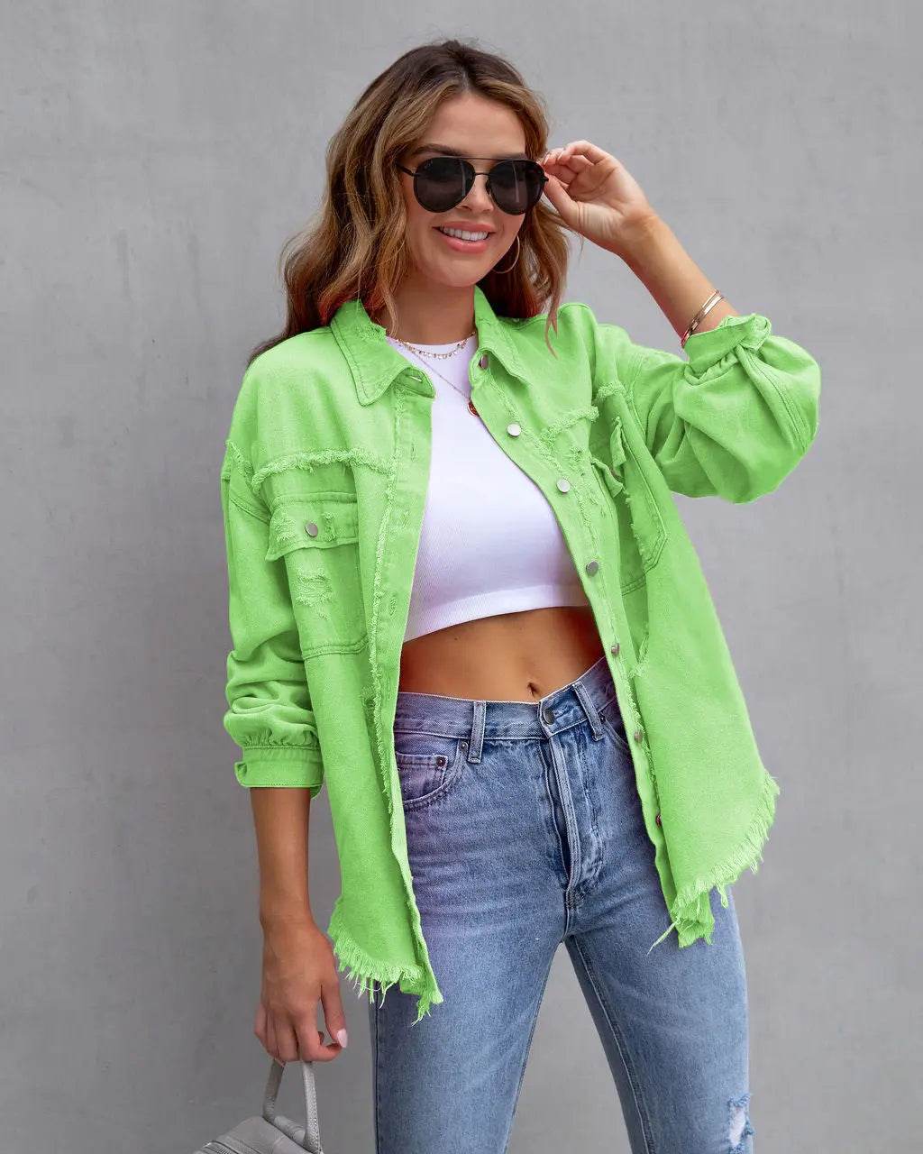 Fashion Ripped Shirt Jacket Female Autumn And Spring Casual Tops Womens Clothing - ProTrendyz