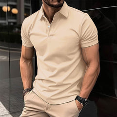 Summer Short Sleeve Polo Shirt Men Solid Color Button Lapel Button Top - ProTrendyz
