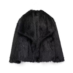 Winter Plush Coat Fashion Warm Thicken Fluffy Lapel Jacket Outwear Casual Long Sleeve Tops Womens Clothing