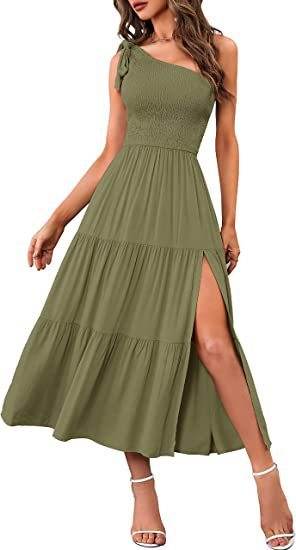 New Summer Fashion Women's One-shoulder Pleated Layered Hem Split Dress - ProTrendyz