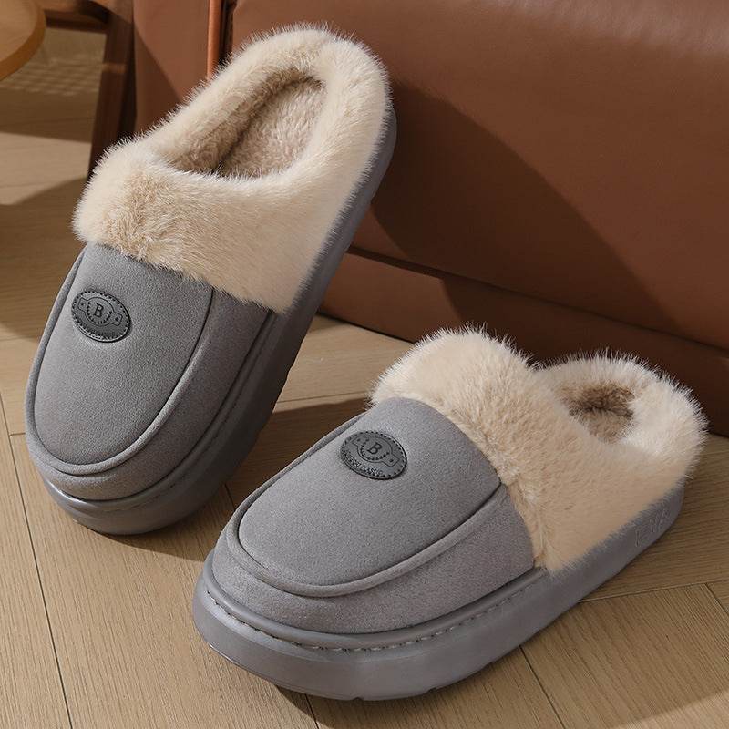 Winter Plush Slippers For Men Casual All-match Warm Suede House Shoes Indoor Non-slip Floor Bedroom Slipper - ProTrendyz