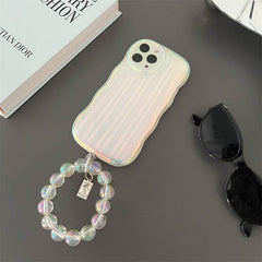 Laser Wave Silicone Phone Case Gradient Laser Stripes Bracelet Case For 14 13 12 11 Pro Max Plus Bead Chain - ProTrendyz
