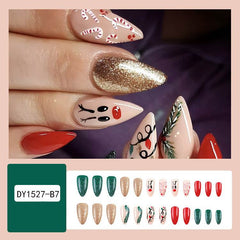 24pcs Christmas False Nails Hat Striped Snowflake Nail Art Stickers For Parties Dances Or Holiday Wear - ProTrendyz