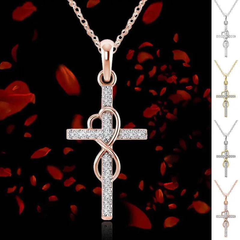 Alloy Pendant With Diamond And Eight-character Cross Necklace US - ProTrendyz