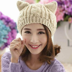 Hand Made 3D Cute Knitted Cat Ear Beanie For Winter - ProTrendyz