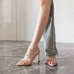 One Word Water Diamond Slippers For Women, Wearing Horseshoe Heels And High Heels For Outdoor Wear