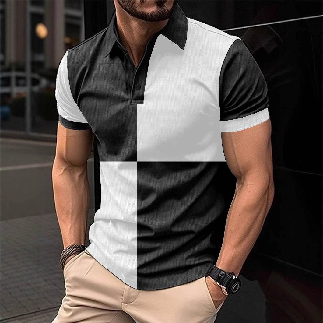 Casual Sports Short Sleeve Color Stitching Turnover Neck Polo Shirt Men Clothing - ProTrendyz
